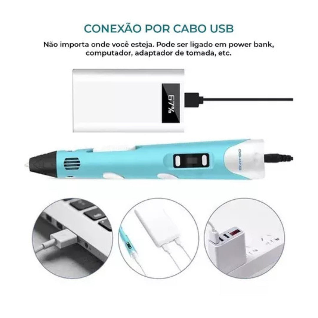 Caneta 3D - Draw Your Dream + 13 Filamentos de PLA ABS