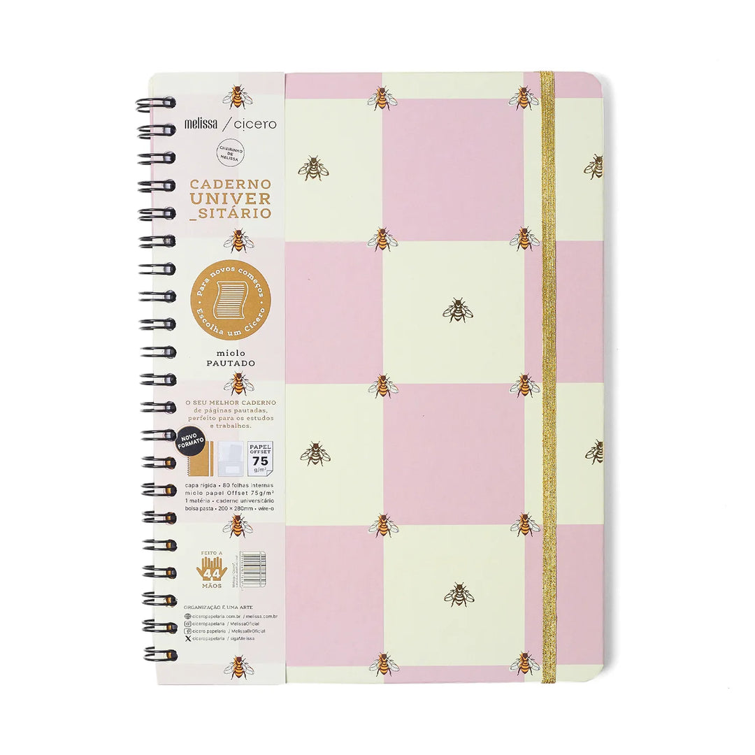 Caderno Universitário - Cícero - Melissa - Casa das Abelhas Rosê - 80 Folhas