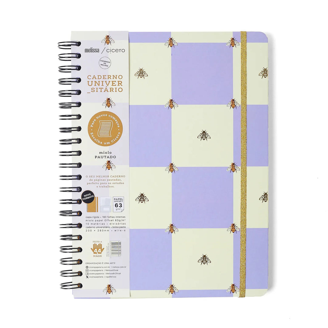 Caderno Universitário - Cicero - Melissa - Casinha das Abelhas Lilás - 160 Folhas