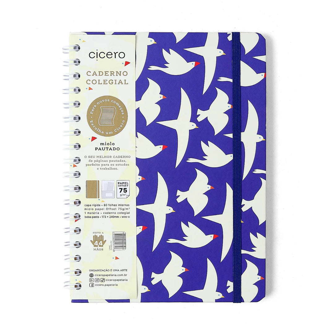 Caderno Colegial 17x24 - Cicero - Litoral - Revoada Azul - Pautado - 1 Matéria
