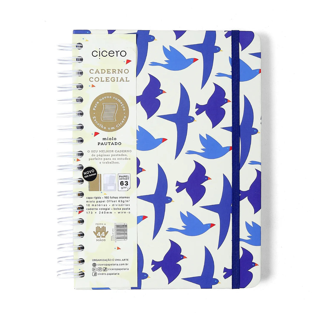 Caderno Colegial 17x24 - Cicero - Litoral - Revoada Off White - Pautado - 10 Matérias