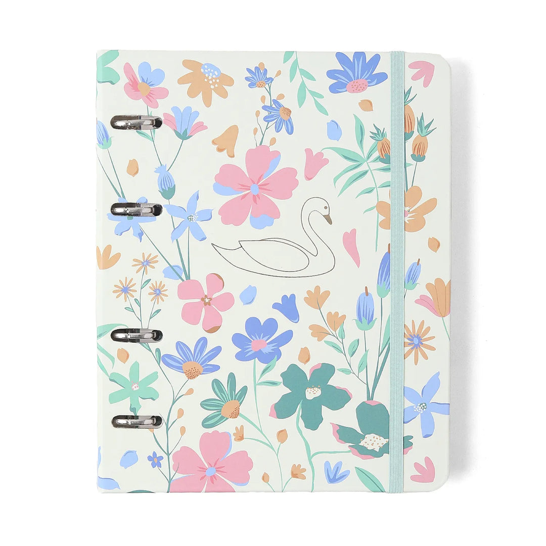 Caderno Criativo Argolado - Cícero - Pautado & Pontado A5 - Lagoa - Cisne Floral Off White