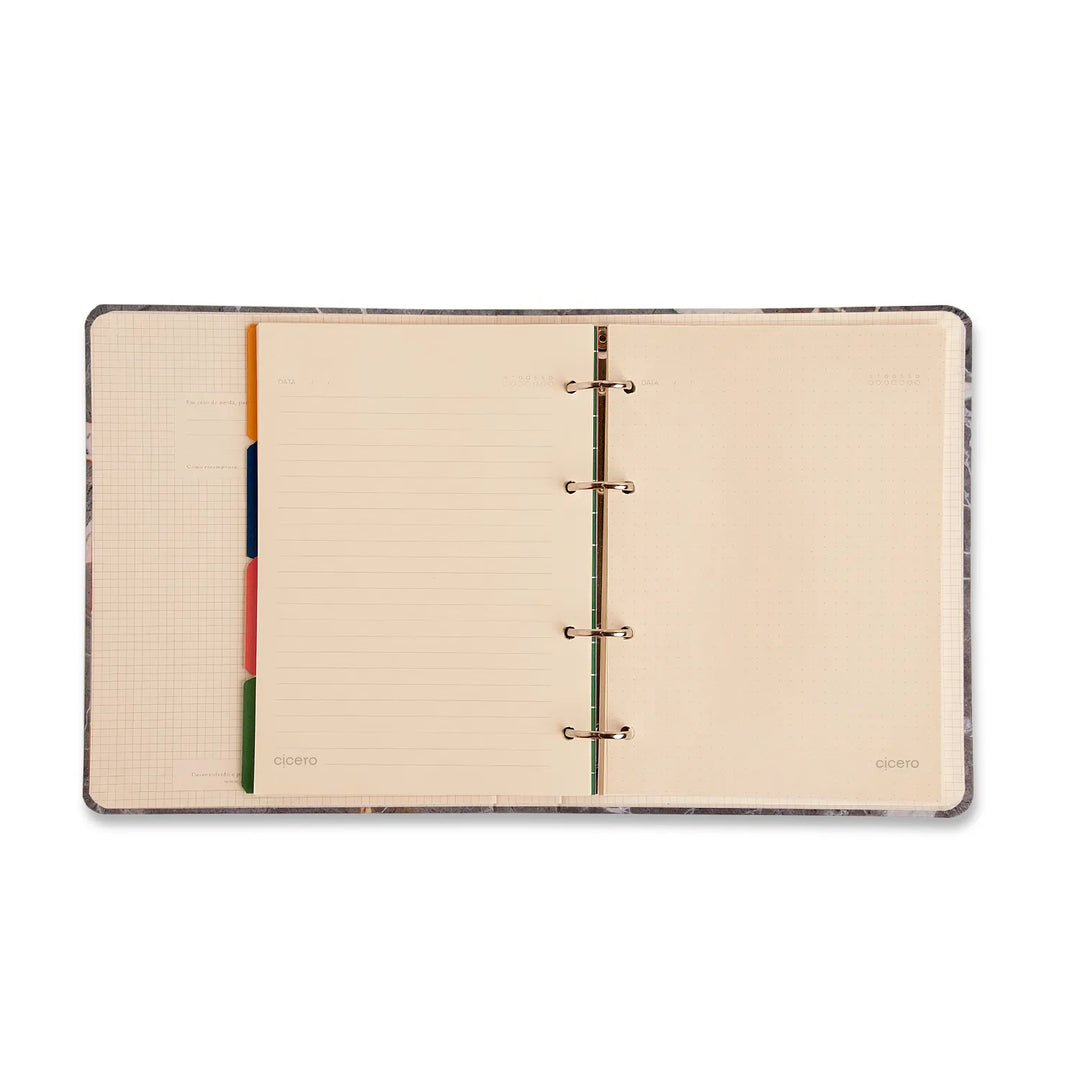 Caderno Criativo Argolado - Cícero - Pautado & Pontado A5 - Lagoa - Cisne Floral Off White