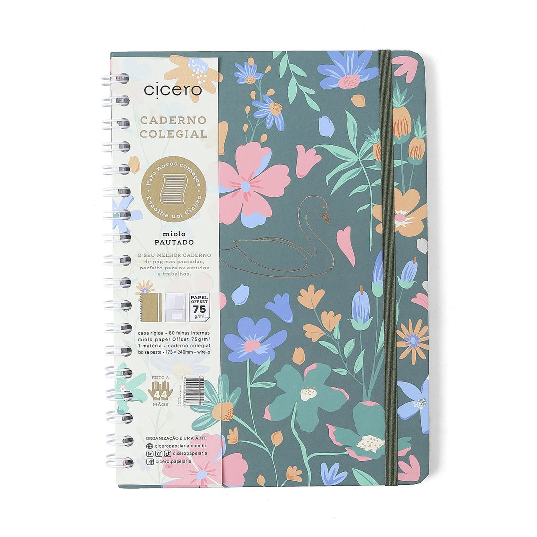 Caderno Wire-o 17x24cm - Cícero - Lagoa - Cisne Floral Verde