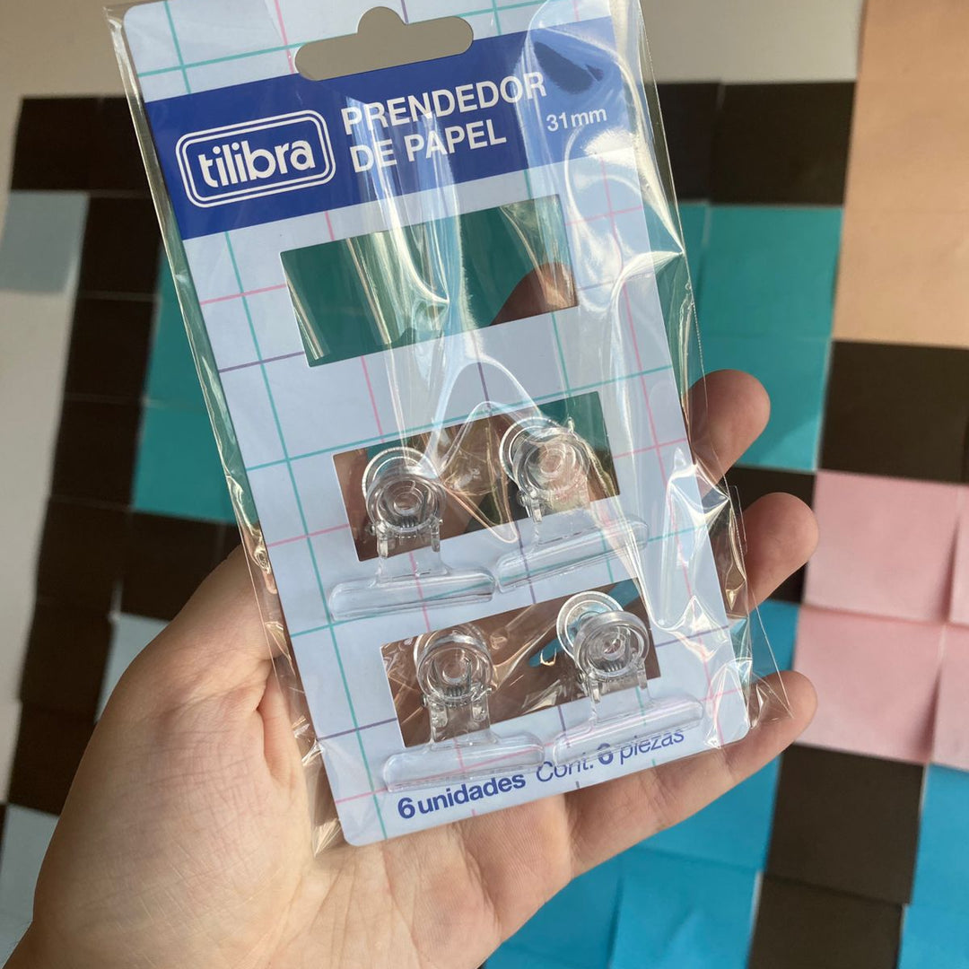 PEQUENO DEFEITO - Prendedor de Papel - Tilibra - Bulldog Transparente Bl c/ 6un